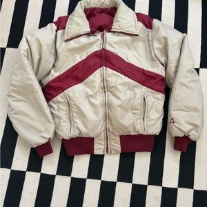 Vintage Beige and Burgundy Puffer Jacket